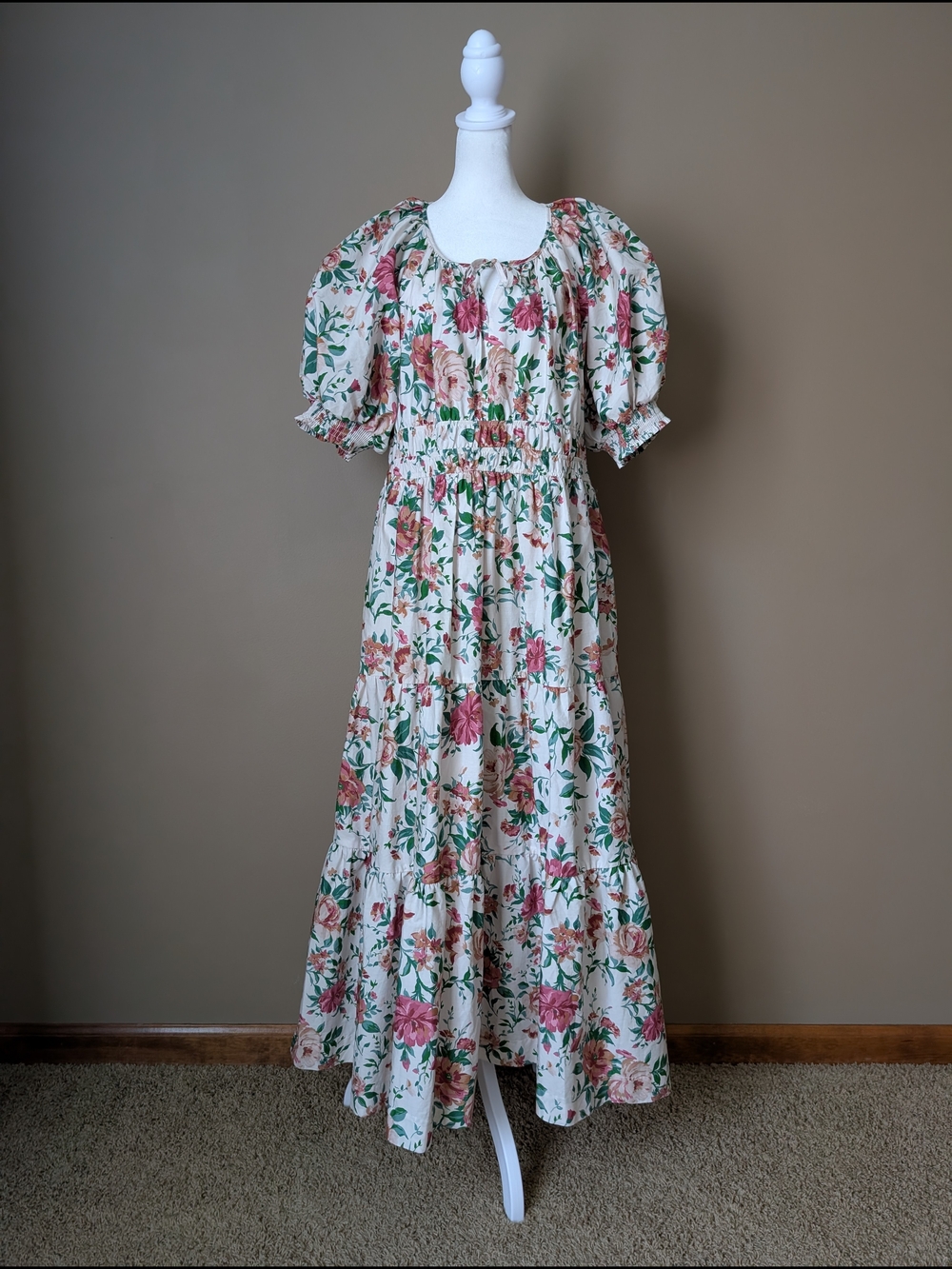Anthropologie Somerset Maxi Dress  L Floral Puff Sleeve 100% Cotton Pockets - Picture 4 of 11